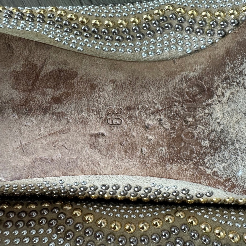 Chloe Lauren Ballet Flats 8.5 / 39 Scalloped Studded Tan Suede Gold Silver - Picture 12 of 12